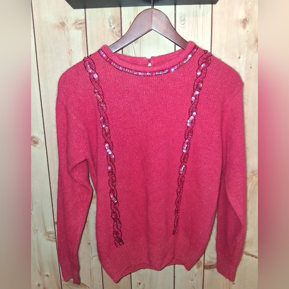 Elegant Red Sweater with Sequin Detailing